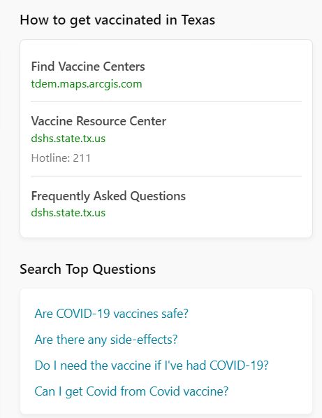 vaccination instructions and FAQ for Texas