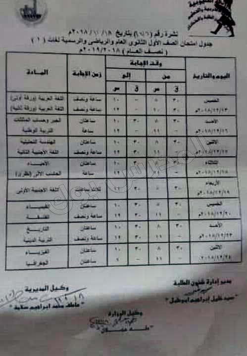 جدول امتحانات محافظة القليوبية 2023