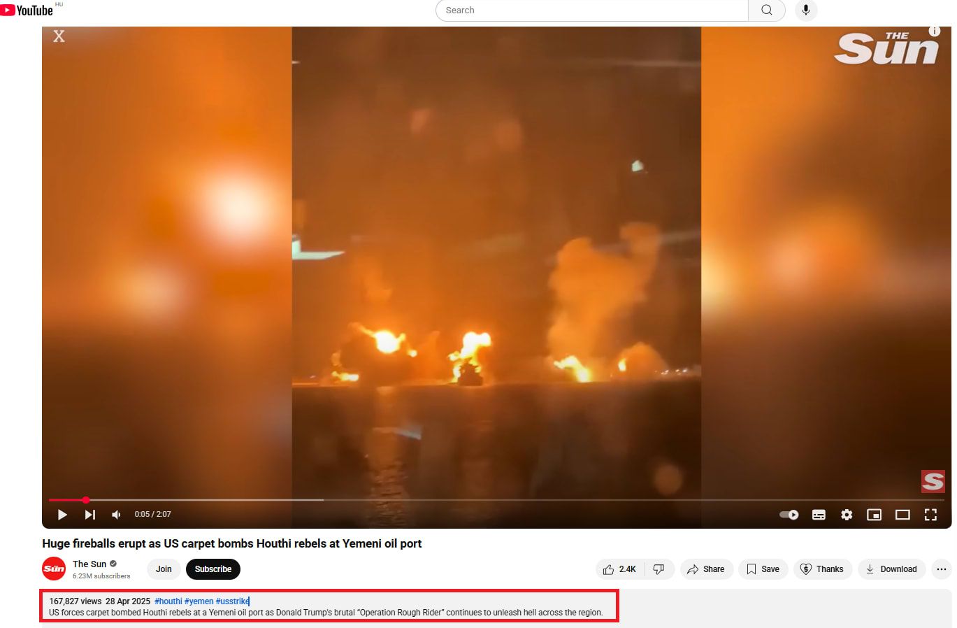 لقطة شاشة للفيديو وقت نشره عبر يوتيوب في 28 أبريل/نيسان 2024