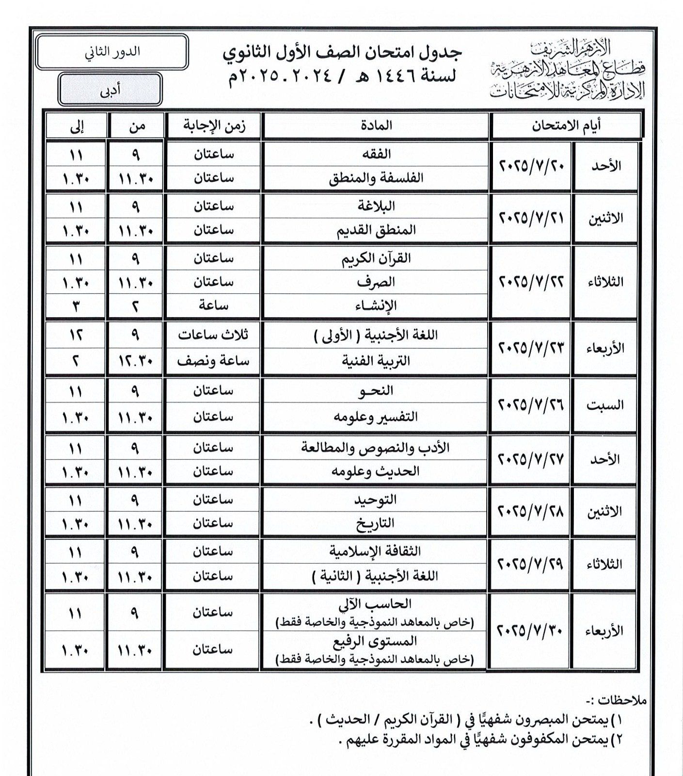 الصف الأول الثانوى ادبى