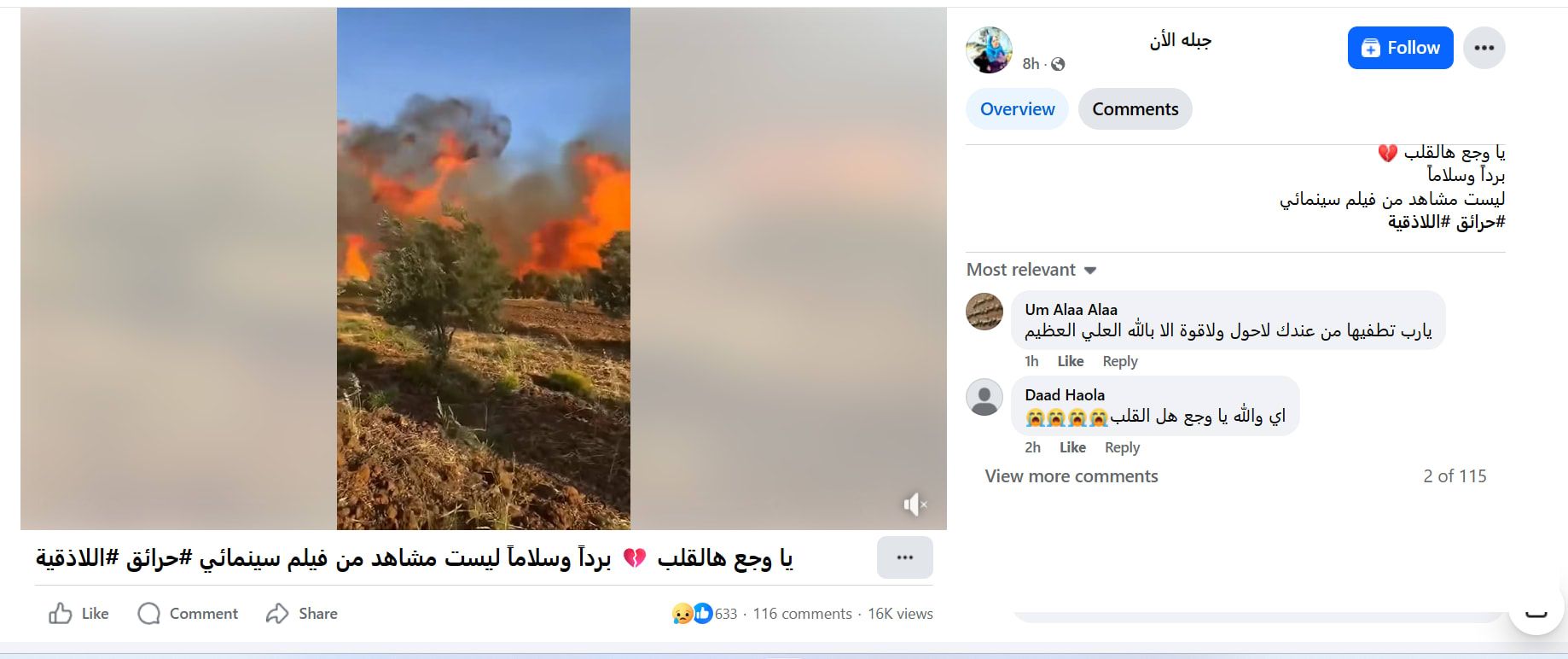 لقطة شاشة لمنشور يحتوي الفيديو المتداول بسياق خاطىء