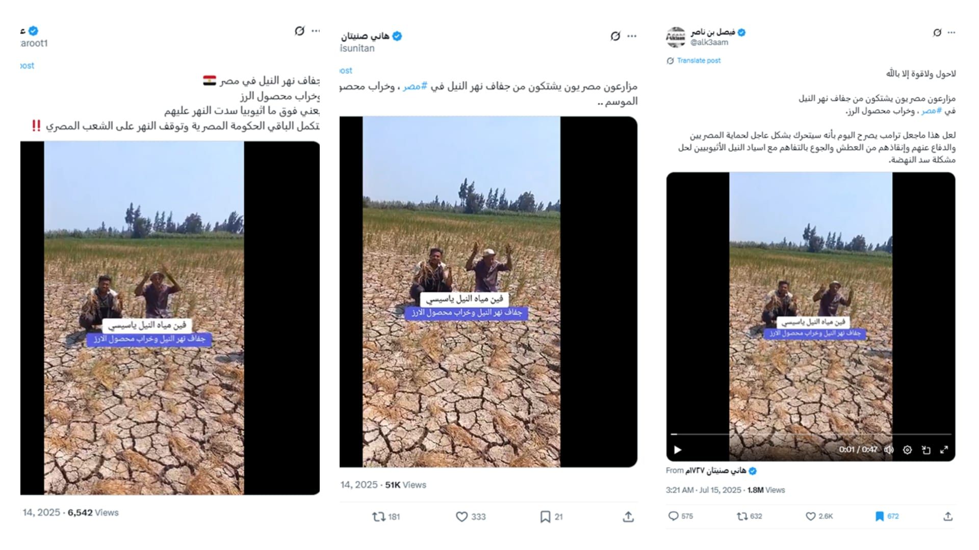 لقطة شاشة لمنشورات احتوت الفيديو المُتداول