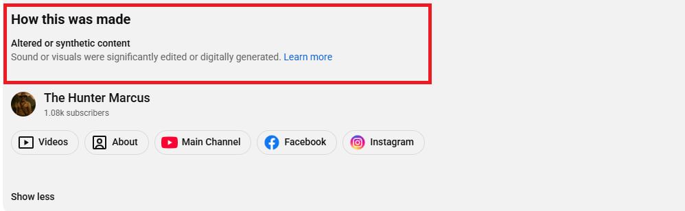 موقع يوتيوب يشير إلى أن لقطات الفيديو تم إنشاؤها رقميًا