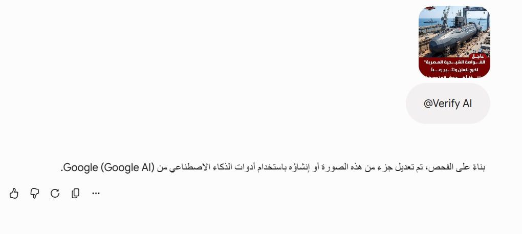 نتائج فحص الصورة عبر خدمة Verify Ai في نموذج Gemini