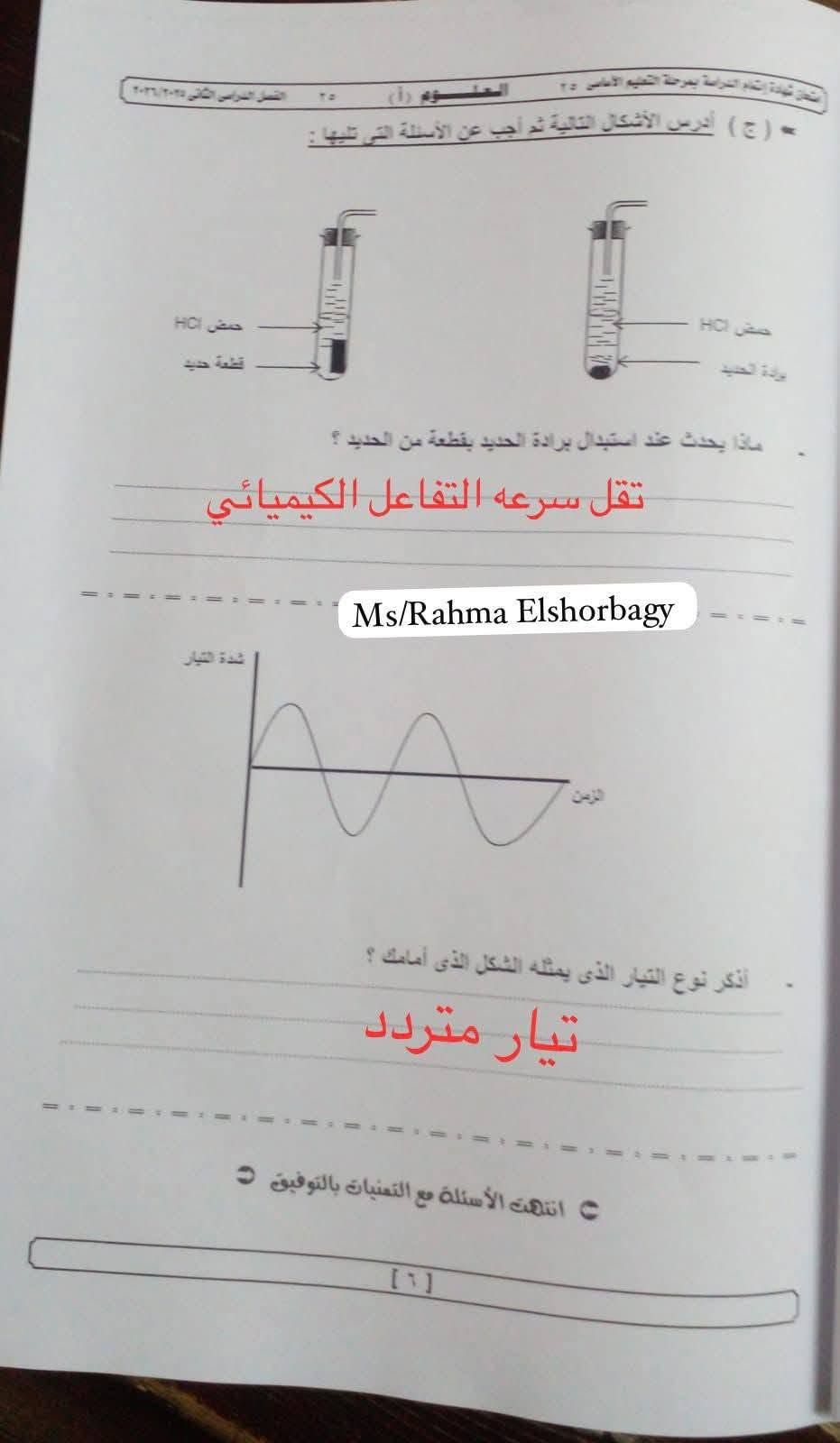 اجابه امتحان العلوم الصف الثالث الإعدادي 2026 محافظة الجيزه