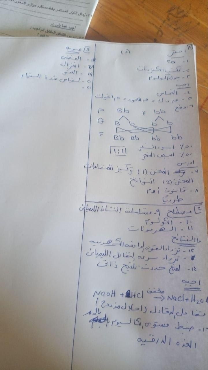 حل امتحان العلوم للشهادة الإعدادية 2026 القاهرة