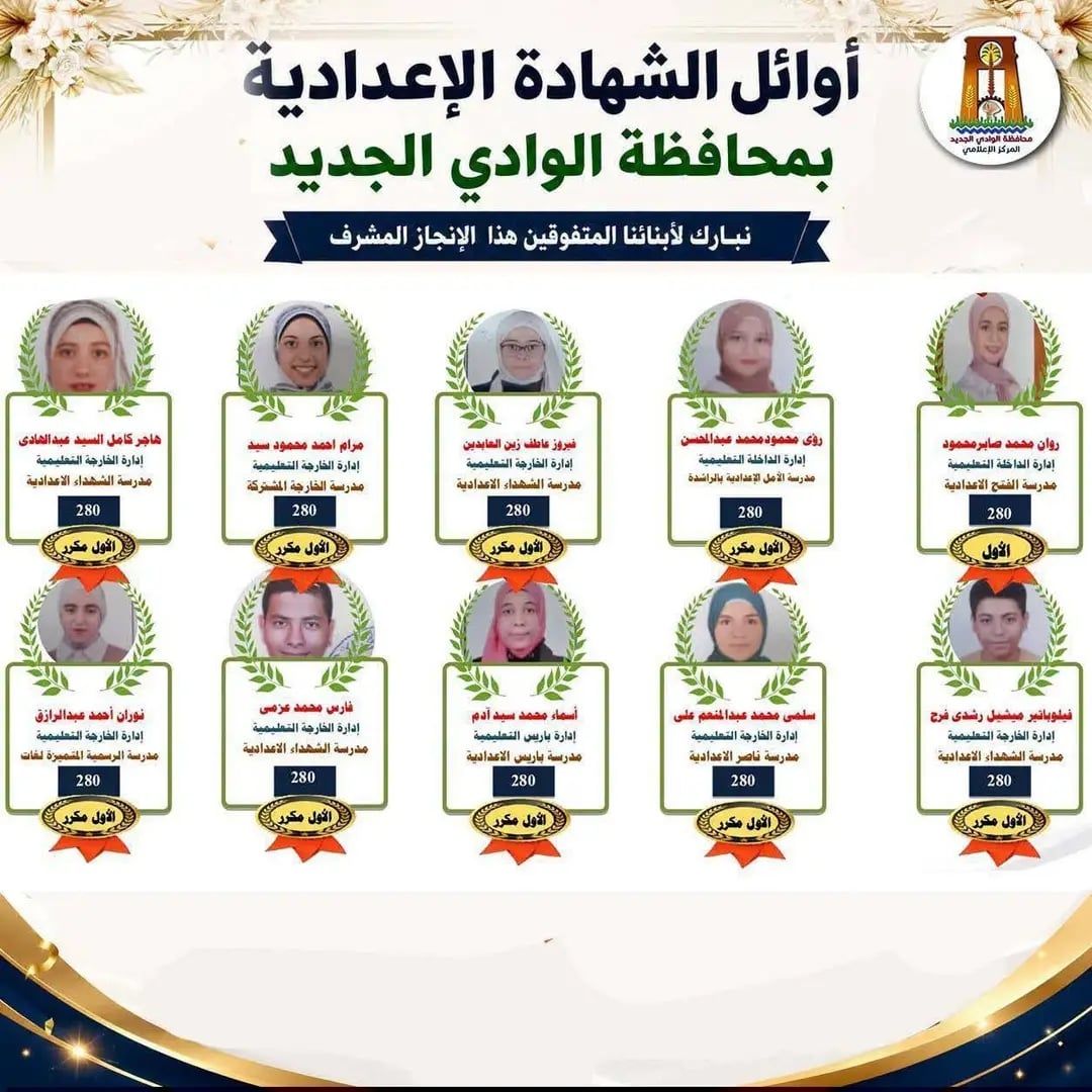 أوائل الشهادة الإعدادية بالوادى الجديد (2)