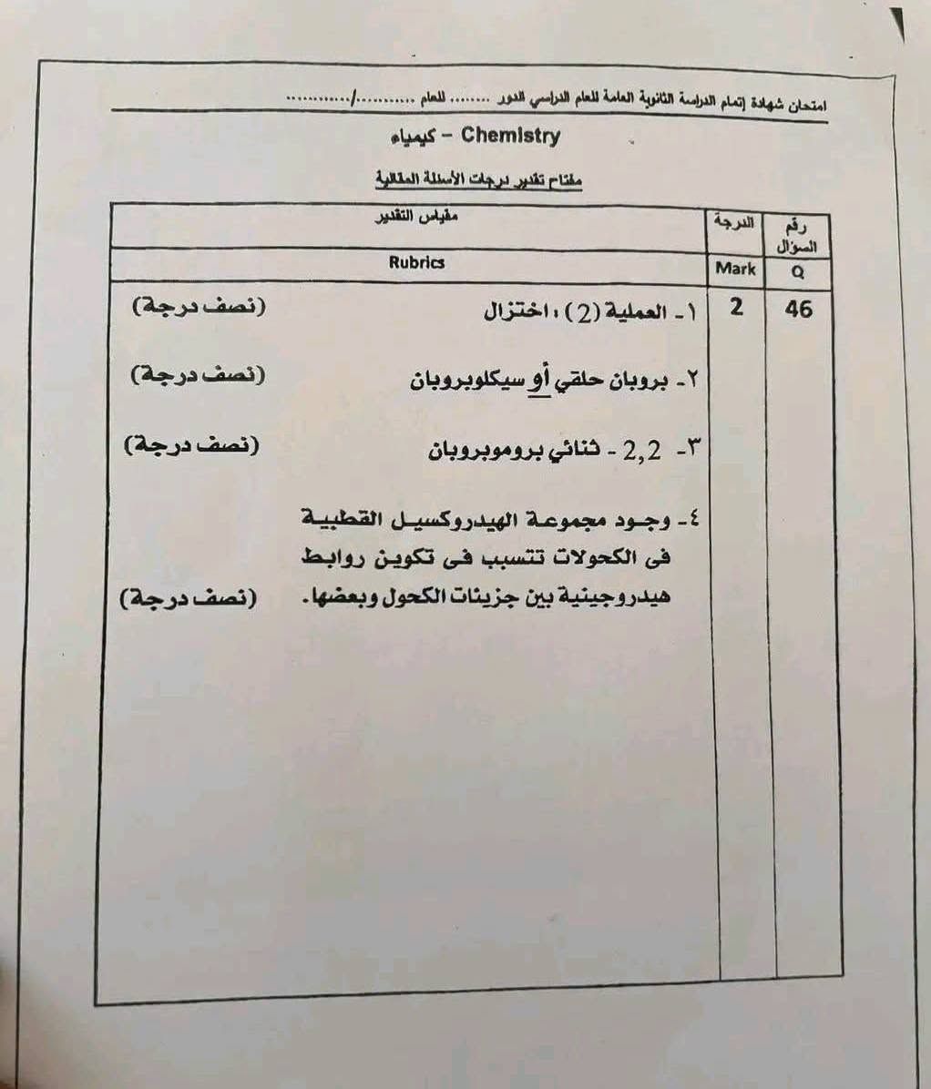 الثانوية العامة 2026.. نموذج إجابة امتحان الكيمياء الرسمي