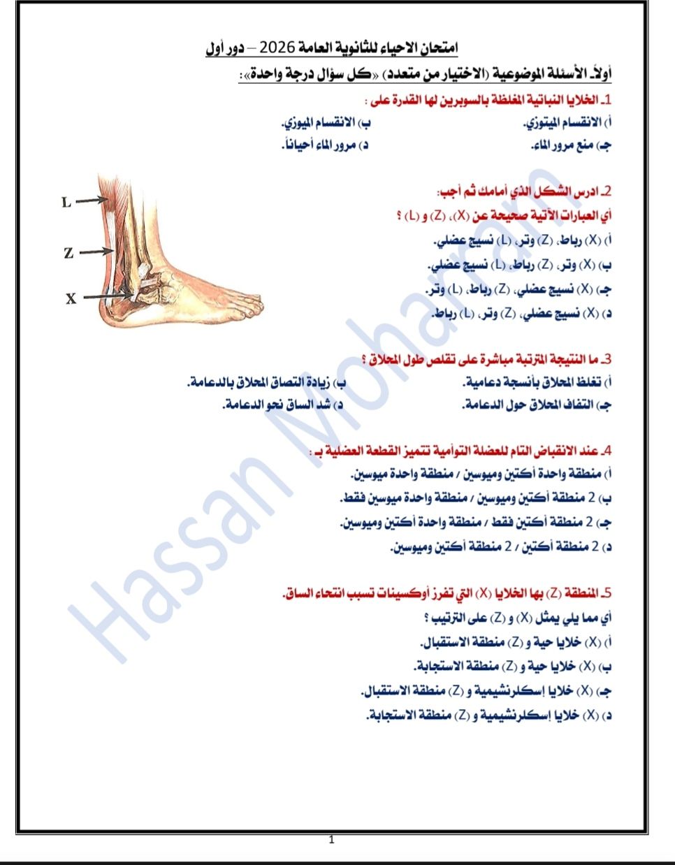 الثانوية العامة 2026.. حسن محرم ينشر نموذج إجابة امتحان مادة الأحياء كاملا