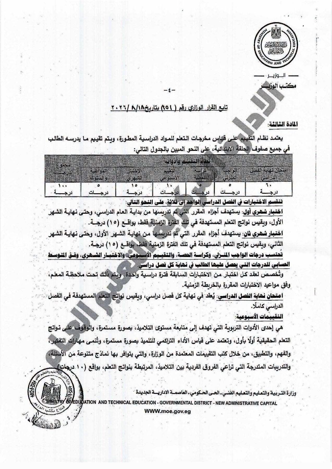 «التعليم» تعلن نظام الدراسة والتقييم وعدد الحصص لطلاب الابتدائي 2027