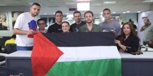 بالبلدي: منتخب الطائرة يدعم القضية الفلسطينية من داخل صالة تحرير اليوم السابع
