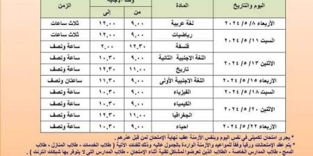 بالبلدي: جداول امتحانات الصفين الأول والثاني الثانوي في محافظة القاهرة