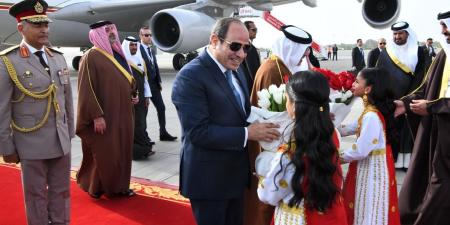 بالبلدي: لحظة وصول الرئيس السيسي للبحرين للمشاركة في القمة العربية 33 .. صور