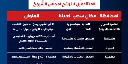 عناوين
      الأماكن
      الخاصة
      بالكشف
      الطبي
      على
      المتقدمين
      للترشح
      لمجلس
      الشيوخ