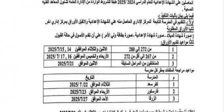 بالبلدي: بمجموع
      267
      درجة..
      فتح
      باب
      التقديم
      لمدارس
      التمريض
      بدمياط
      للعام
      الدراسي
      2025-2026