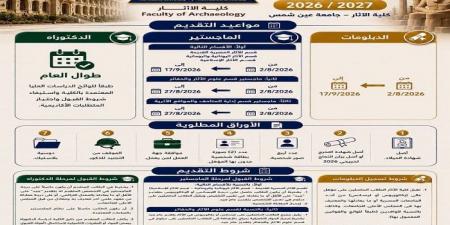 بالبلدي: جامعة
      عين
      شمس
      تفتح
      التسجيل
      بالدراسات
      العليا
      في
      كلية
      الآثار
      للعام
      الجديد