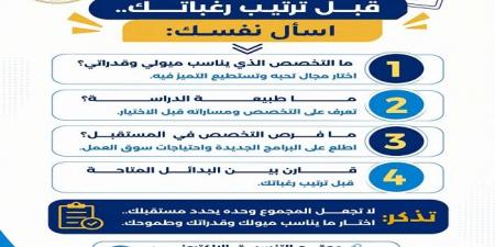 بالبلدي: تنسيق
      المرحلة
      الثانية
      2026..
      التعليم
      العالي
      توضح
      كيف
      تختار
      تخصصك
      قبل
      ترتيب
      الرغبات