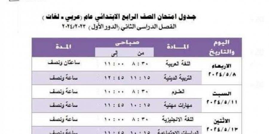 بالبلدي: جدول امتحانات الصف الرابع الابتدائي الترم الثاني 2024 بمحافظات القاهرة والجيزة والإسكندرية