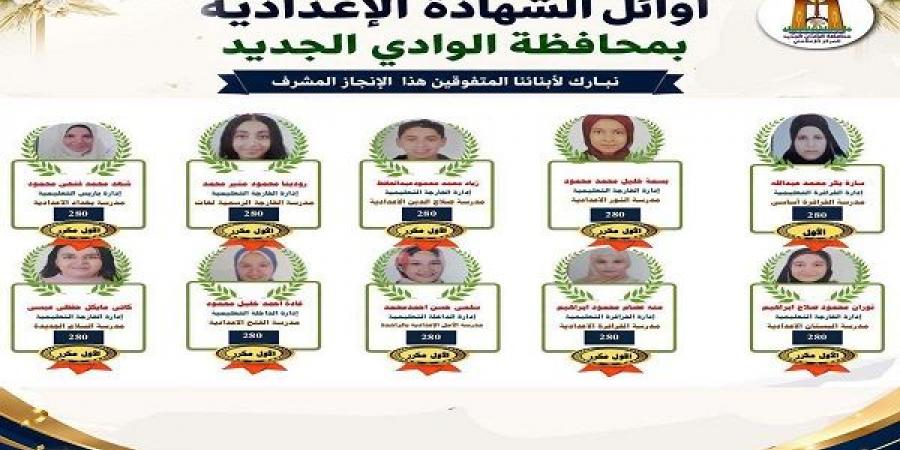 بالبلدي: قائمة
      الشرف
      بالأسماء..
      أوائل
      نتيجة
      الشهادة
      الإعدادية
      يضيئون
      محافظة
      الوادي
      الجديد