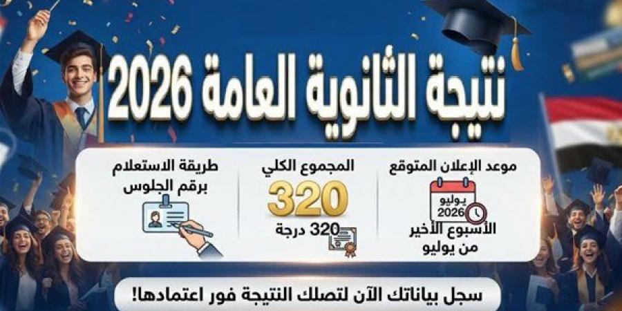بالبلدي: نتيجة
      الثانوية
      العامة
      2026
      فور
      إعلانها
      رسميًا..
      رابط
      مباشر
      للاستعلام
      بالدرجات