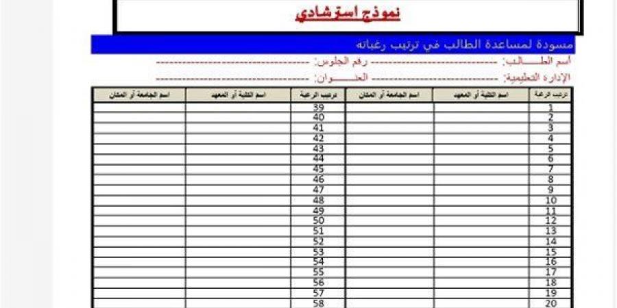 بالبلدي: تنسيق
      الجامعات
      2026..
      ننشر
      النموذج
      الاسترشادي
      عند
      تسجيل
      75
      رغبة
      وخطوات
      كتابة
      الرغبات
      الصحيحة
