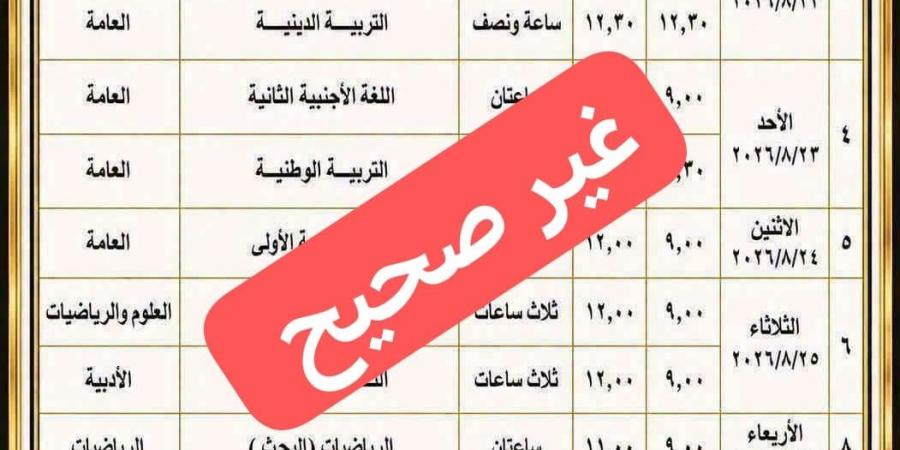 بالبلدي: حقيقة
      جدول
      امتحانات
      الدور
      الثاني
      للثانوية
      العامة
      2026..
      التعليم
      تحسم
      الجدل