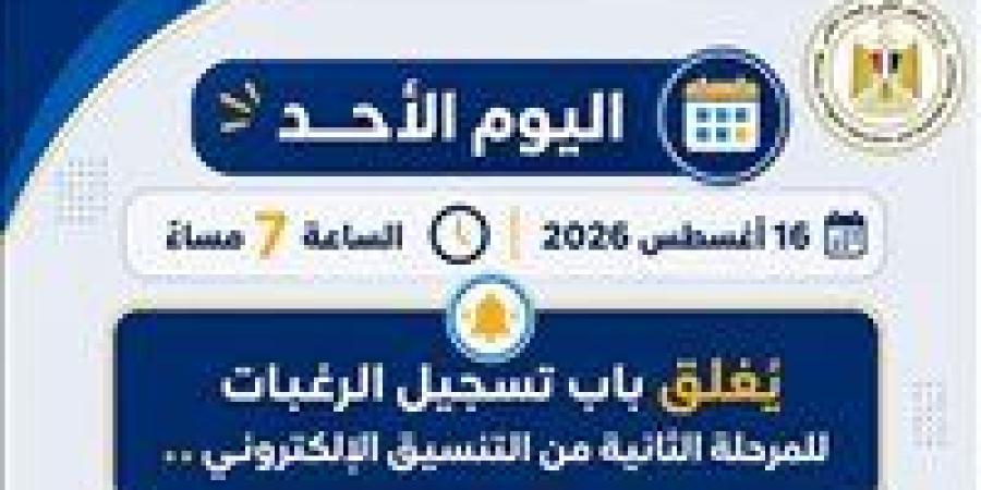 بالبلدي : اليوم
      الموعد
      النهائي
      لتسجيل
      رغبات
      المرحلة
      الثانية..
      وهذا
      مصير
      المتخلفون
      عن
      التسجيل